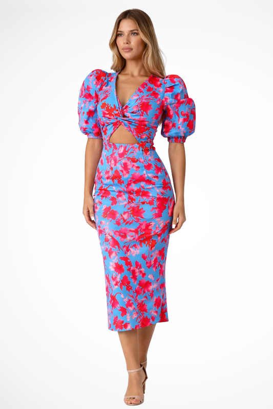 FLOWER MIDI JURK | Twist detail – vrouwelijk, opvallend en zomers