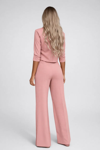 Dames set – crop top met hoge hals, wijde broek, chic & casual
