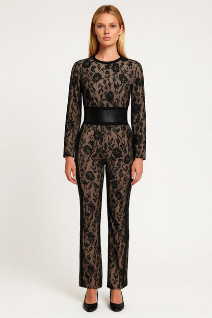 Dames jumpsuit – slim fit, bloemenstructuur, elegant, avond & feest