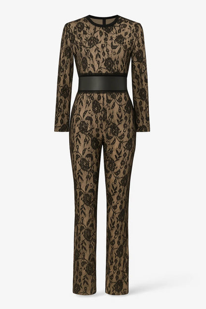 Dames jumpsuit – slim fit, bloemenstructuur, elegant, avond & feest