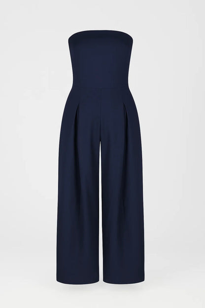 Dames jumpsuit – strapless, hoge taille, wijde pijpen, elegant