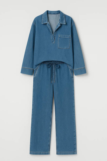 Dames co-ord set – oversized blouse, wijde broek, casual