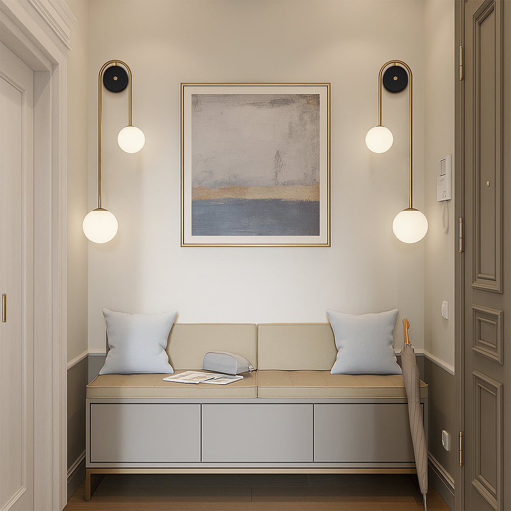 Bogen-Wandlamp in Messing – Gebogen Design | Moderne Wandverlichting van Glas & Messing voor Slaapkamer, Hal of Woonkamer