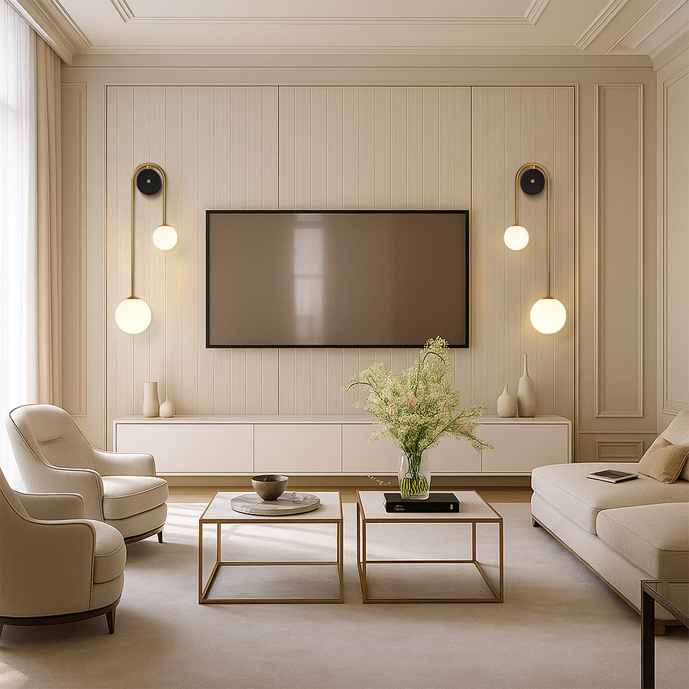 Bogen-Wandlamp in Messing – Gebogen Design | Moderne Wandverlichting van Glas & Messing voor Slaapkamer, Hal of Woonkamer