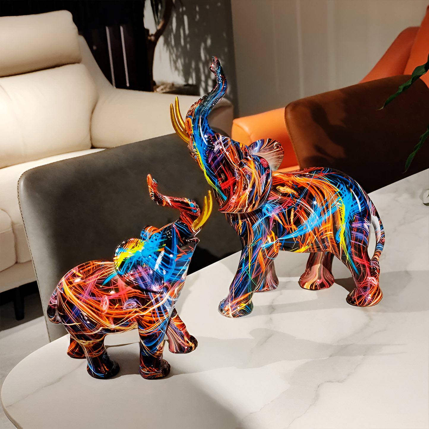 Abstracte Kleurrijke Olifantenbeeld – Artistieke Elegantie voor Elk Interieur