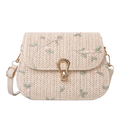 Dames schoudertas – stro, geborduurd, zomers design, lichtgewicht