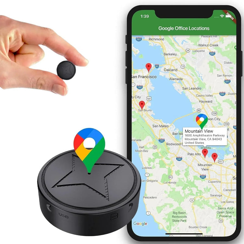 GPS Tracker – Compacte Magnetische Volgmodule met Real-time Locatiebepaling via App | Ideaal voor Auto, Fiets, Motor & Huisdieren | Draadloos en Herlaadbaar