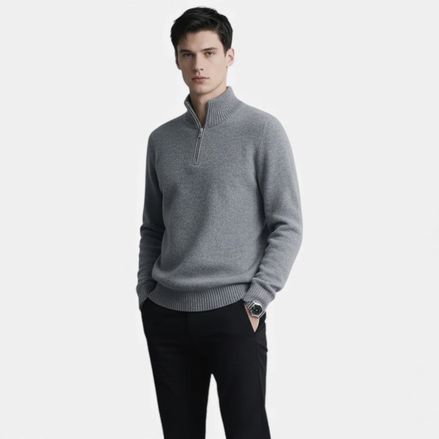 Heren pull-over met opstaande kraag – casual gebreide trui met stretch