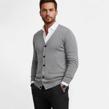 Heren cardigan – moderne katoenmengsel pasvorm