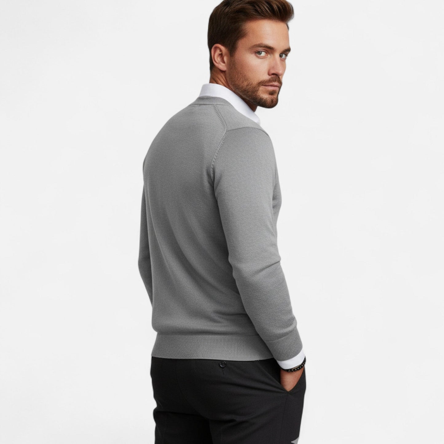 Heren cardigan – moderne katoenmengsel pasvorm