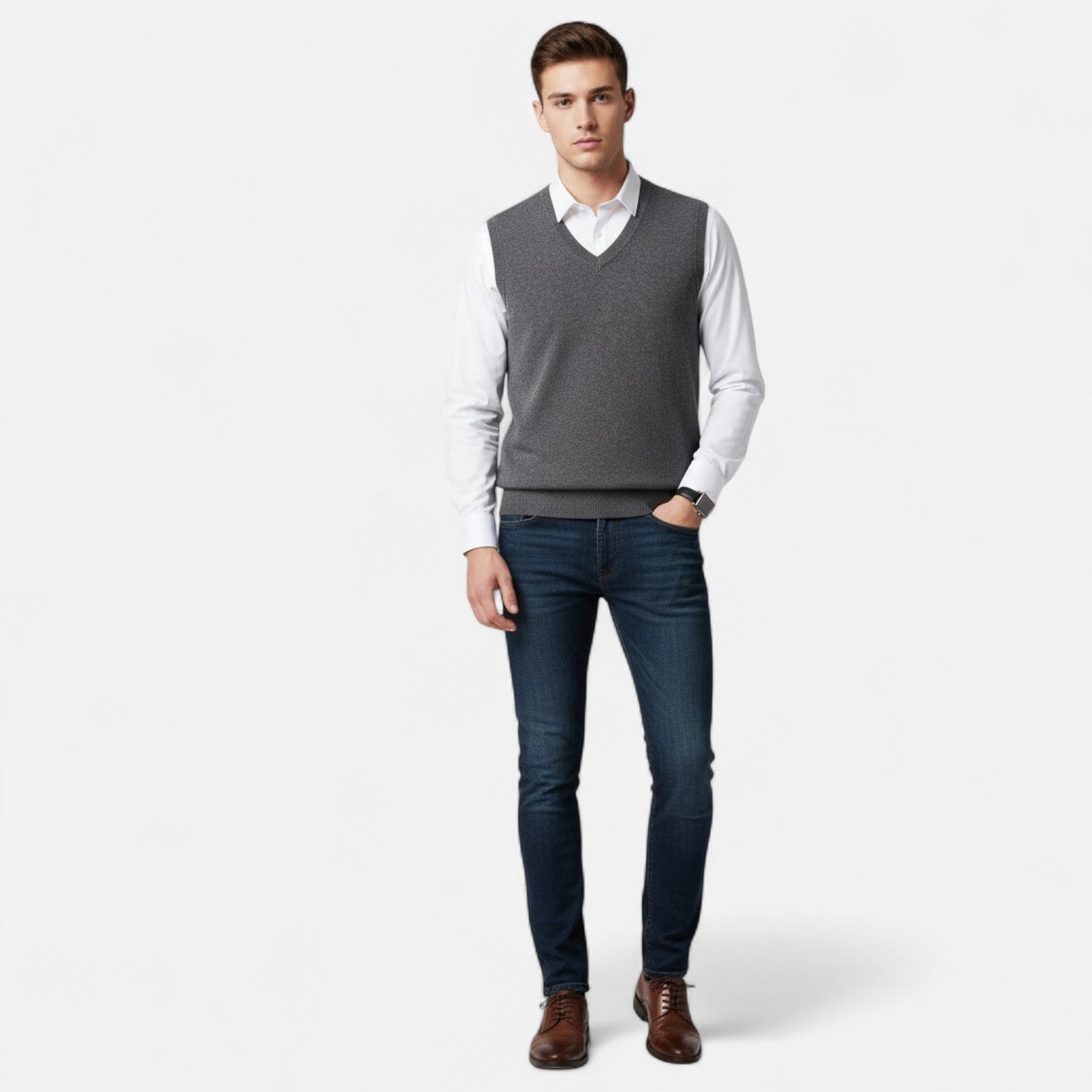 Heren merinowol V-hals-gilet