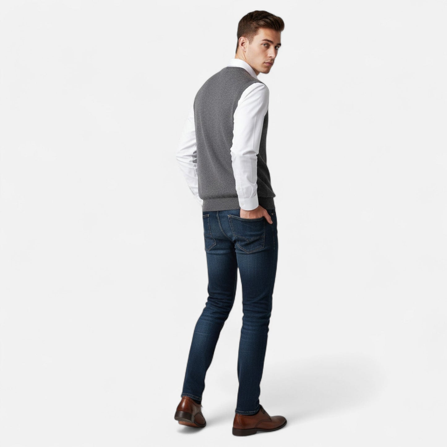 Heren merinowol V-hals-gilet