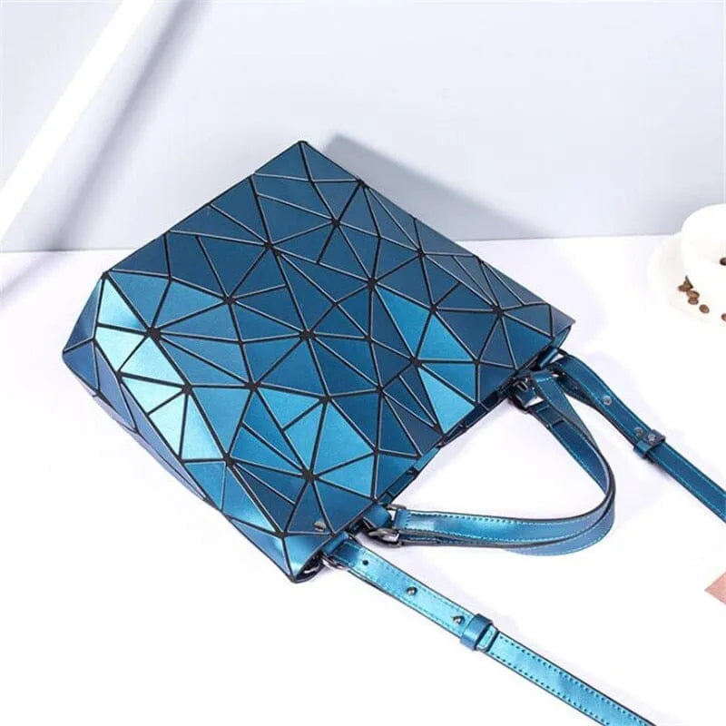 Dames tote bag – katoen, geometrisch patroon, blauw, ruim en praktisch