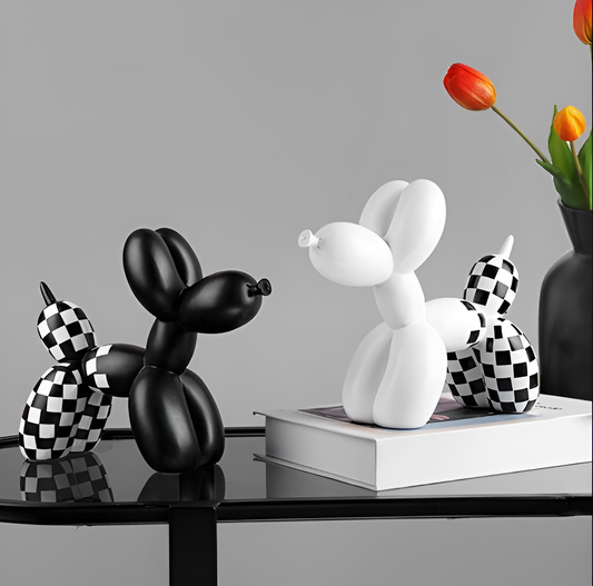 Ballonhond Decoratie – Speels Kunsthars Beeldje in Zwart of Wit – Modern & Veilig Interieuraccent
