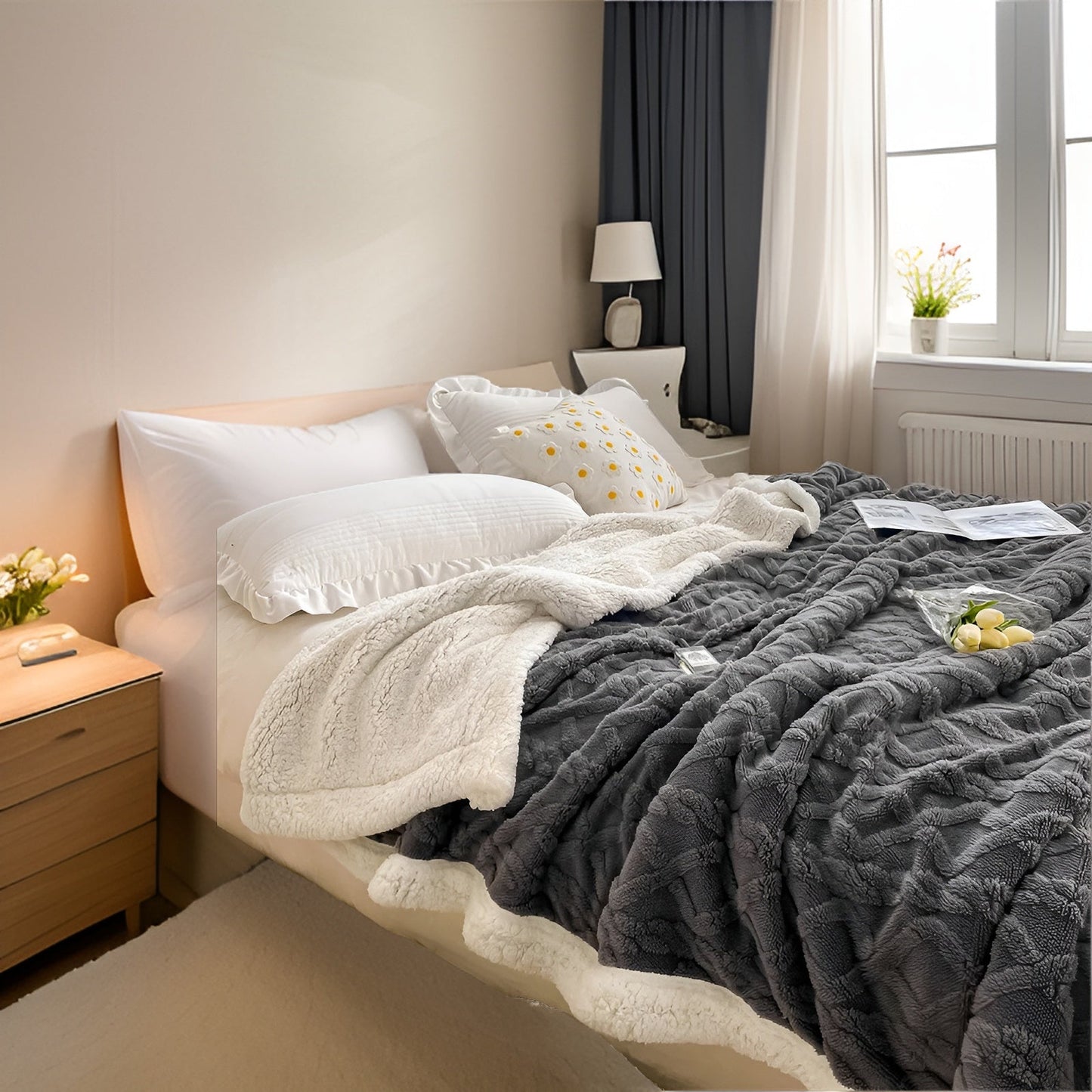 Cozy Cuddle – Dubbellaagse Kasjmier Fleecedeken voor Warme Nachten in Stijl