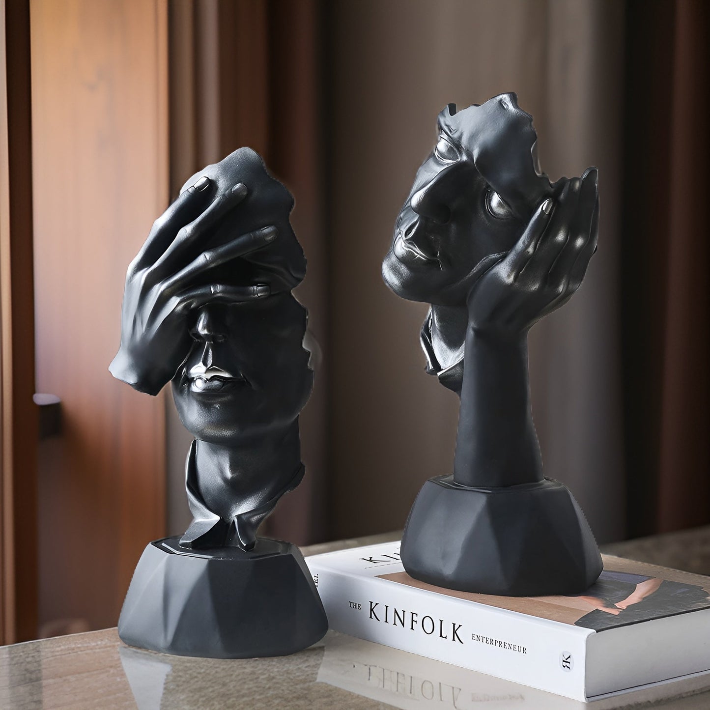 Abstrakte Gezichtsbeeld voor Interieurdecoratie – Expressive Face Sculptuur 33cm | Moderne Creatieve Kunst van Kunsthars
