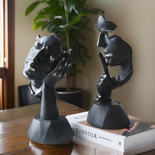 Abstrakte Gezichtsbeeld voor Interieurdecoratie – Expressive Face Sculptuur 33cm | Moderne Creatieve Kunst van Kunsthars