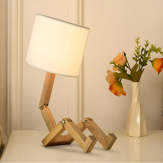 Flex WoodMan Tafellamp – Massief Houten Robotlamp met Verstelbaar Design