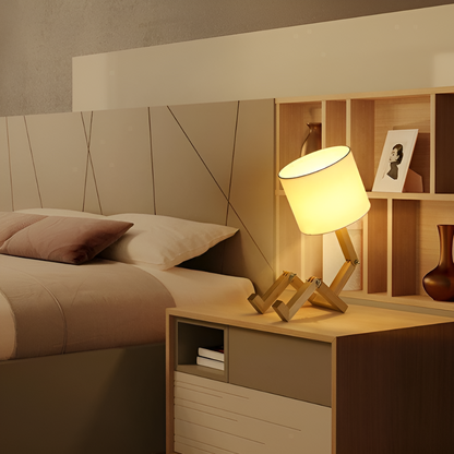 Flex WoodMan Tafellamp – Massief Houten Robotlamp met Verstelbaar Design
