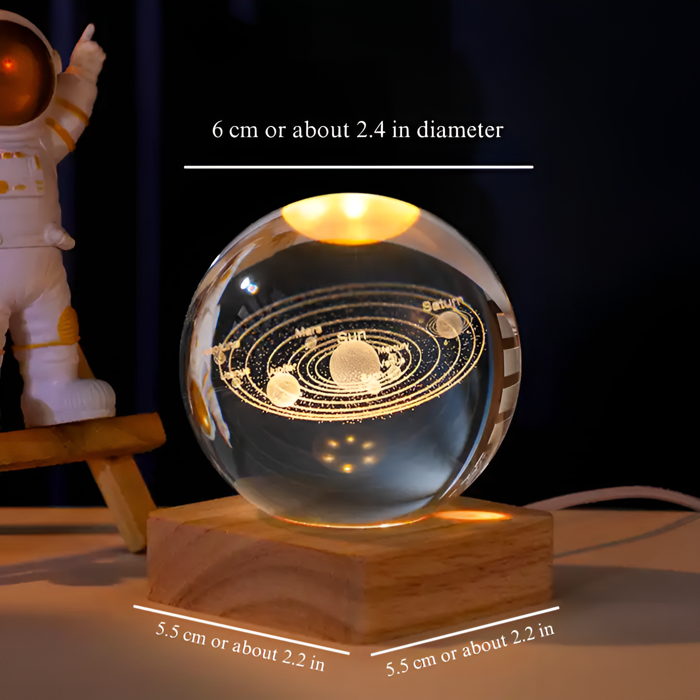 GalaxiaSphere Kristallen Galaxie Lamp – LED Lichtbol met Houten Voet en Kosmisch Effect