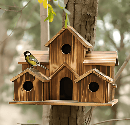 Hangend Houten Vogelhuisje – Weerbestendig Voederhuis voor Tuinvogels | Natuurlijke Nestkast voor Balkon, Tuin of Terras