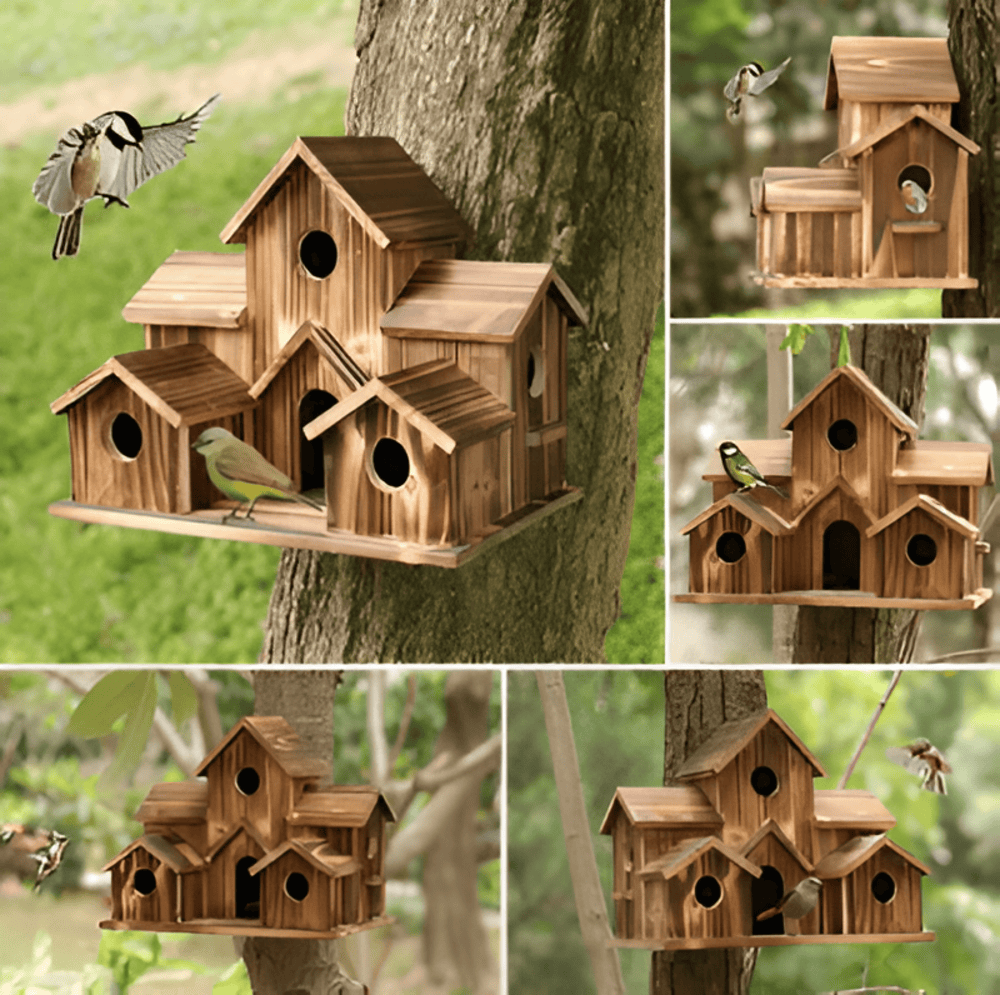Hangend Houten Vogelhuisje – Weerbestendig Voederhuis voor Tuinvogels | Natuurlijke Nestkast voor Balkon, Tuin of Terras