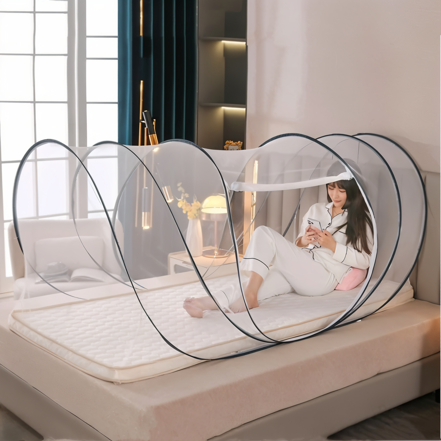 Klamboe Opvouwbaar Rond Anti-Muggennet met Ritssluiting en Bogen | 190x90x90cm