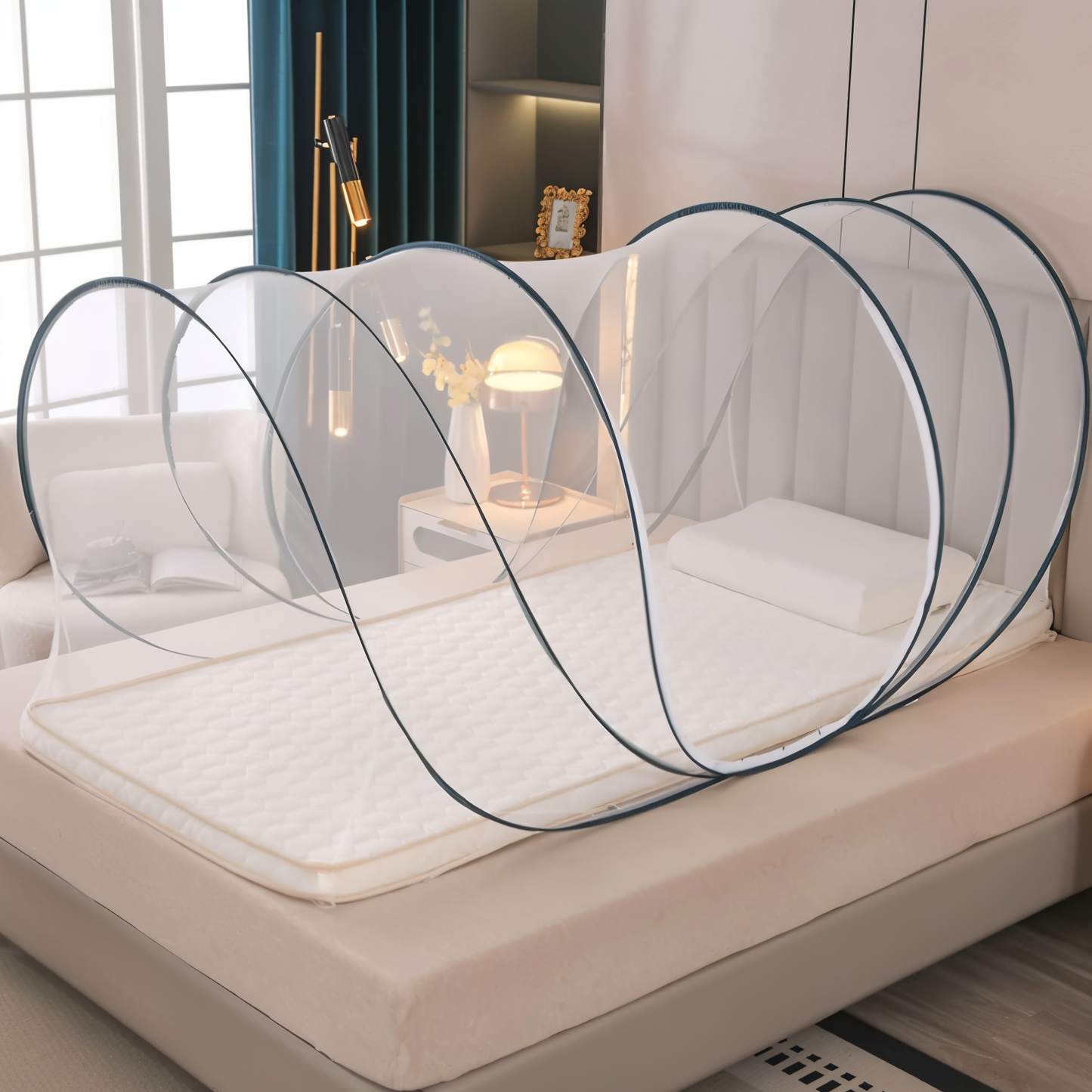 Klamboe Opvouwbaar Rond Anti-Muggennet met Ritssluiting en Bogen | 190x90x90cm