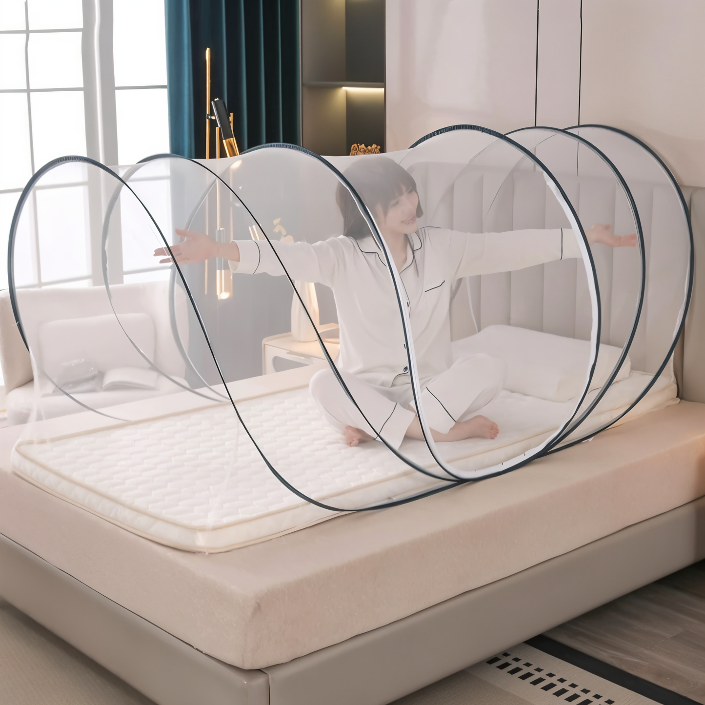Klamboe Opvouwbaar Rond Anti-Muggennet met Ritssluiting en Bogen | 190x90x90cm