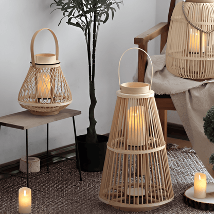 Boho Rattan Lantaarn – Handgemaakte Sfeerverlichting voor Buiten en Binnen
