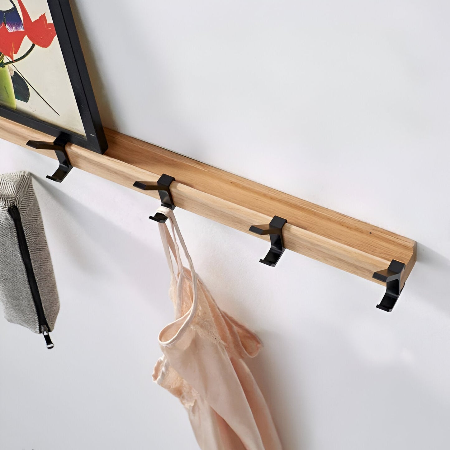 Wandkapstok van Hout met Verstelbare Aluminium Haken – HookRack 5-Haaks | Wandgarderobe voor Hal, Badkamer & Slaapkamer