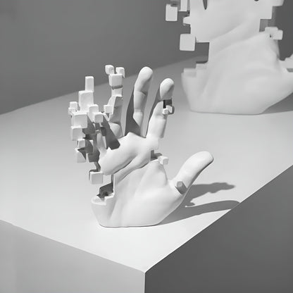 Mosaik Handbeeld van Harz – Abstracte Kunstdecoratie met Glitch Patroon