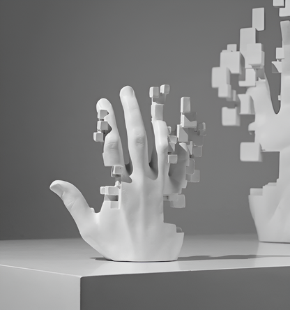 Mosaik Handbeeld van Harz – Abstracte Kunstdecoratie met Glitch Patroon