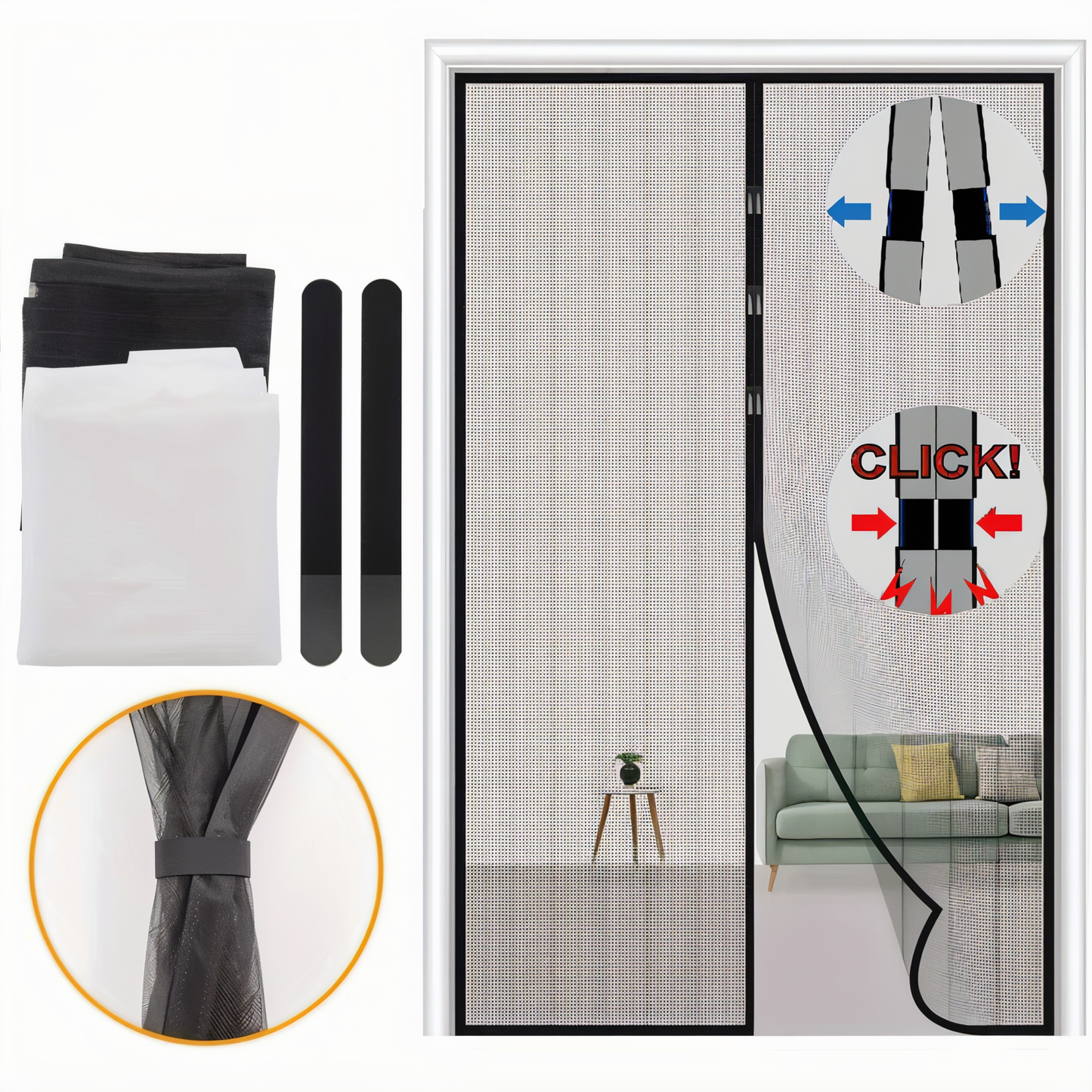 Magnetisch Deurhor met Slimme Sluiting – NetShield Insectenwerend Gaas 90–120x210cm | Muggennet met Automatisch Sluitende Magneetstrip