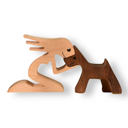 Paws of Love – Handgemaakte Houtsculptuur van Hond en Mens – Symbool van Eeuwige Verbondenheid