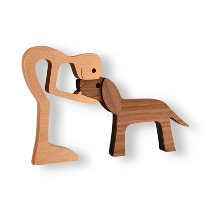 Paws of Love – Handgemaakte Houtsculptuur van Hond en Mens – Symbool van Eeuwige Verbondenheid