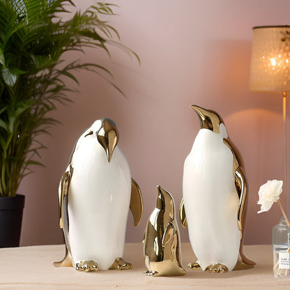 Gouden Pinguïn Beeld – Luxe Keramische Pinguïn Decoratie | Modern Glinsterend Accent – 15 tot 28 cm Hoog