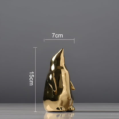 Gouden Pinguïn Beeld – Luxe Keramische Pinguïn Decoratie | Modern Glinsterend Accent – 15 tot 28 cm Hoog