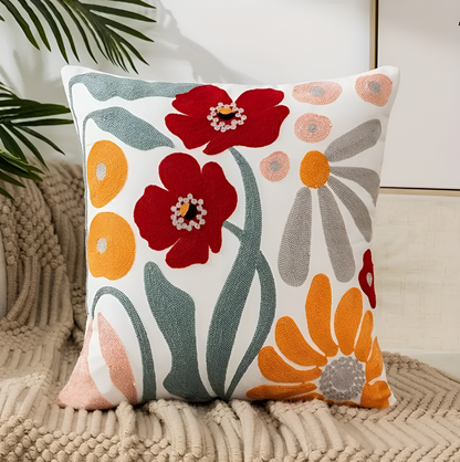 Floriva kussenhoes – geborduurde bloemenhoes 45x45 cm van zachte pluche stof