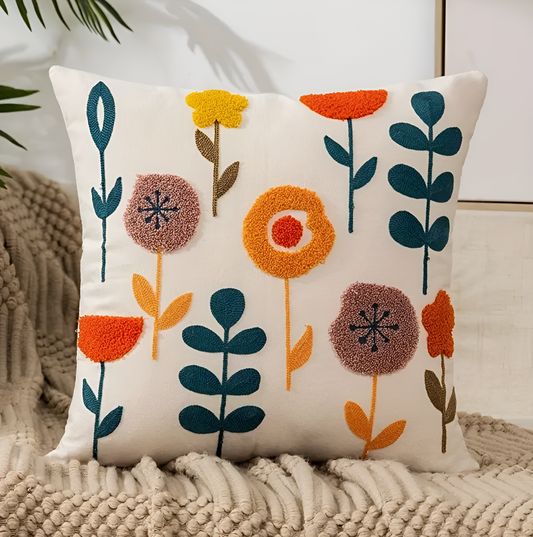 Floriva kussenhoes – geborduurde bloemenhoes 45x45 cm van zachte pluche stof