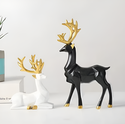 Velvoro decoratiebeeld – 2-delig rendierfiguur set van hars in elegante kleuren