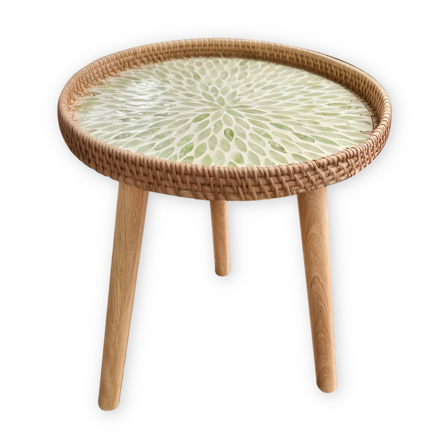 ScandiTripod Ronde Rattan Houten Salontafel – Handgemaakt Scandinavisch Design