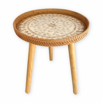 ScandiTripod Ronde Rattan Houten Salontafel – Handgemaakt Scandinavisch Design