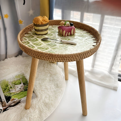 ScandiTripod Ronde Rattan Houten Salontafel – Handgemaakt Scandinavisch Design