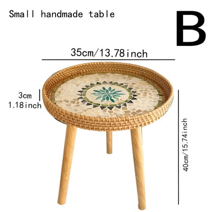 ScandiTripod Ronde Rattan Houten Salontafel – Handgemaakt Scandinavisch Design