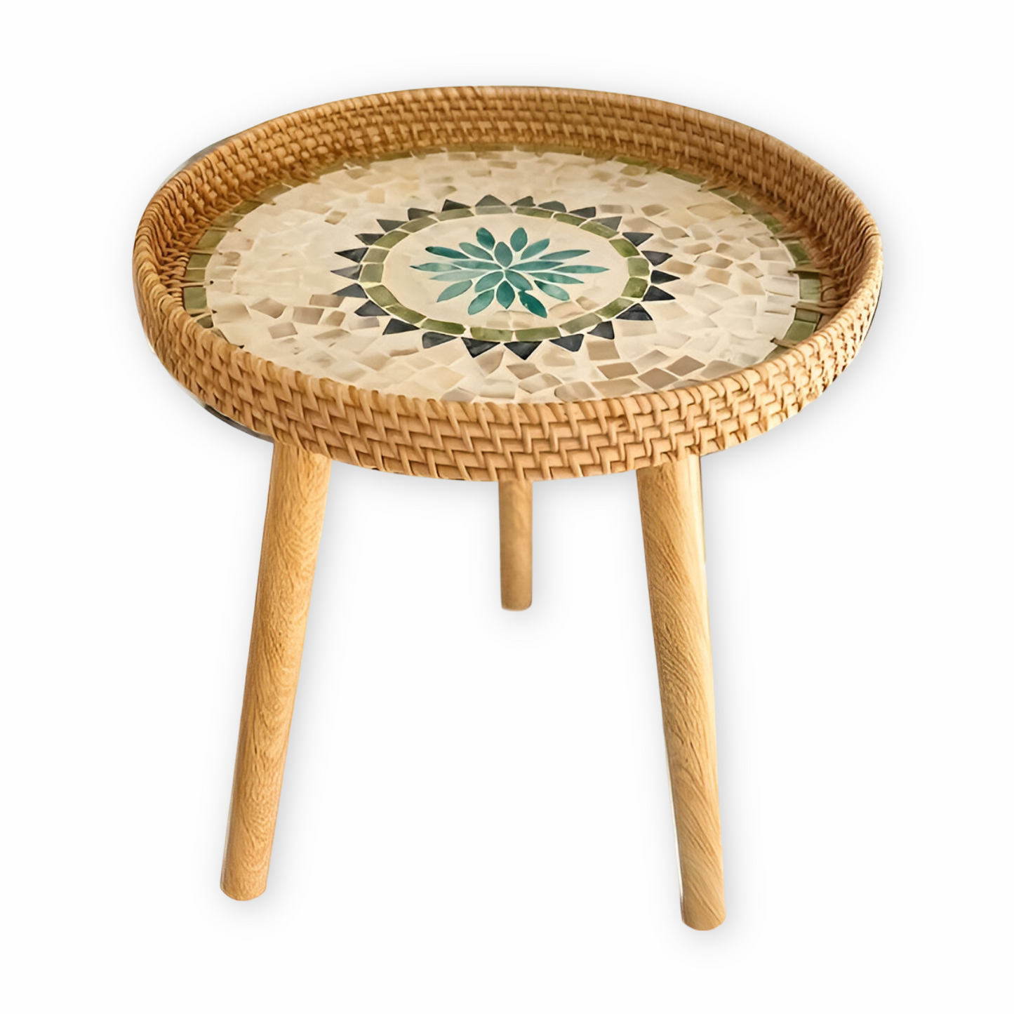 ScandiTripod Ronde Rattan Houten Salontafel – Handgemaakt Scandinavisch Design
