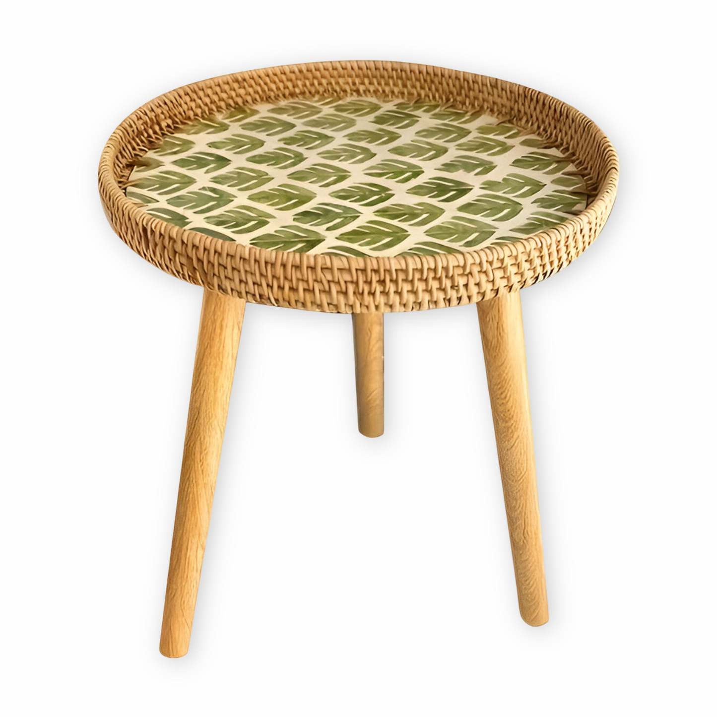 ScandiTripod Ronde Rattan Houten Salontafel – Handgemaakt Scandinavisch Design