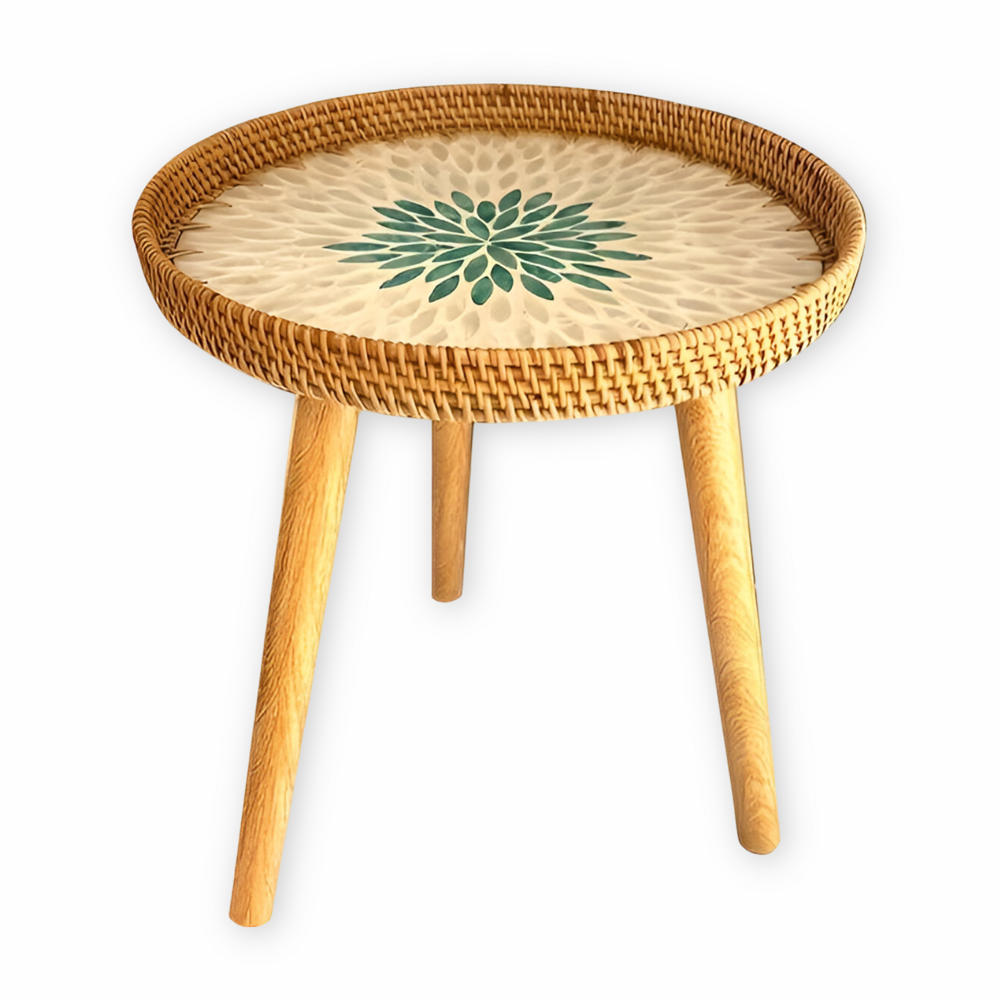 ScandiTripod Ronde Rattan Houten Salontafel – Handgemaakt Scandinavisch Design