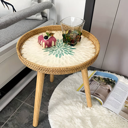 ScandiTripod Ronde Rattan Houten Salontafel – Handgemaakt Scandinavisch Design