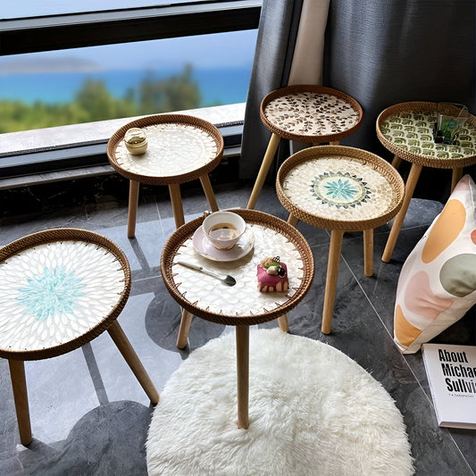 ScandiTripod Ronde Rattan Houten Salontafel – Handgemaakt Scandinavisch Design